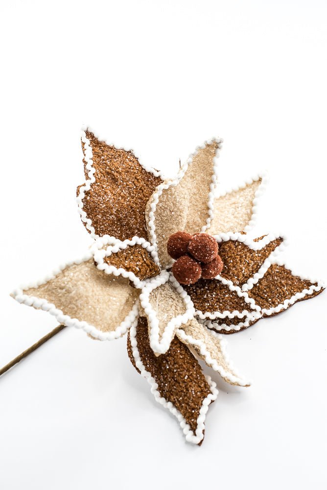 Artificial Jute Chenille Gingerbread Poinsettia Stem - 24" - Greenery MarketArtificial Flora65785