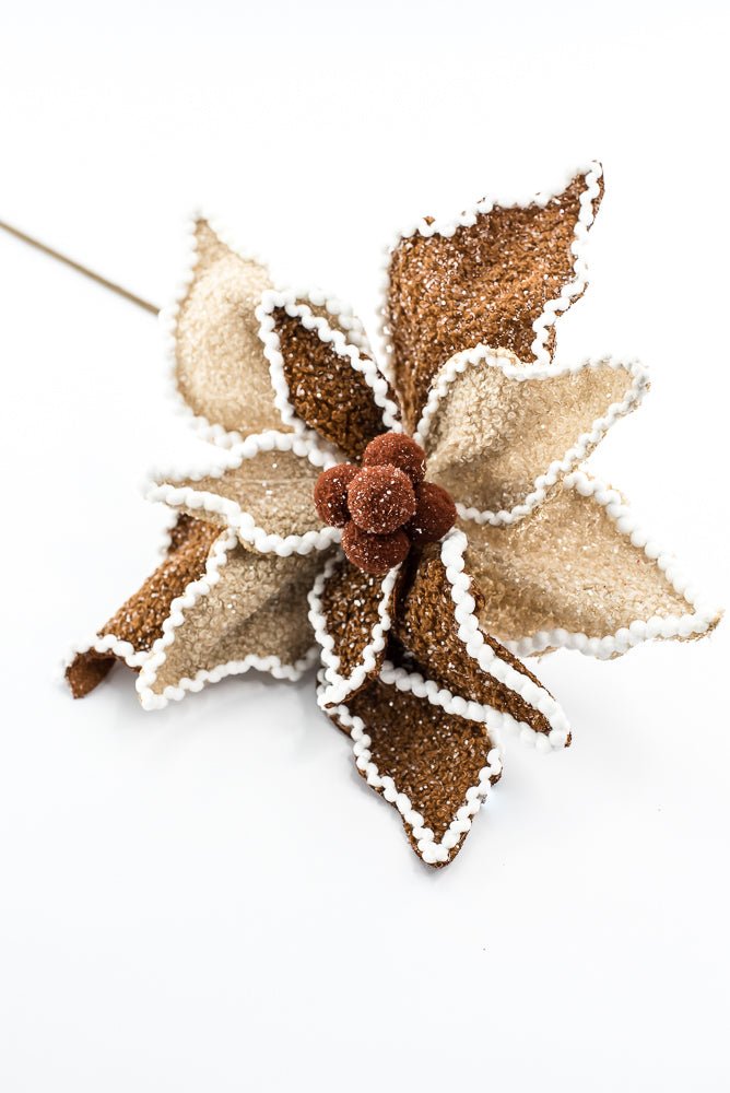 Artificial Jute Chenille Gingerbread Poinsettia Stem - 24" - Greenery MarketArtificial Flora65785