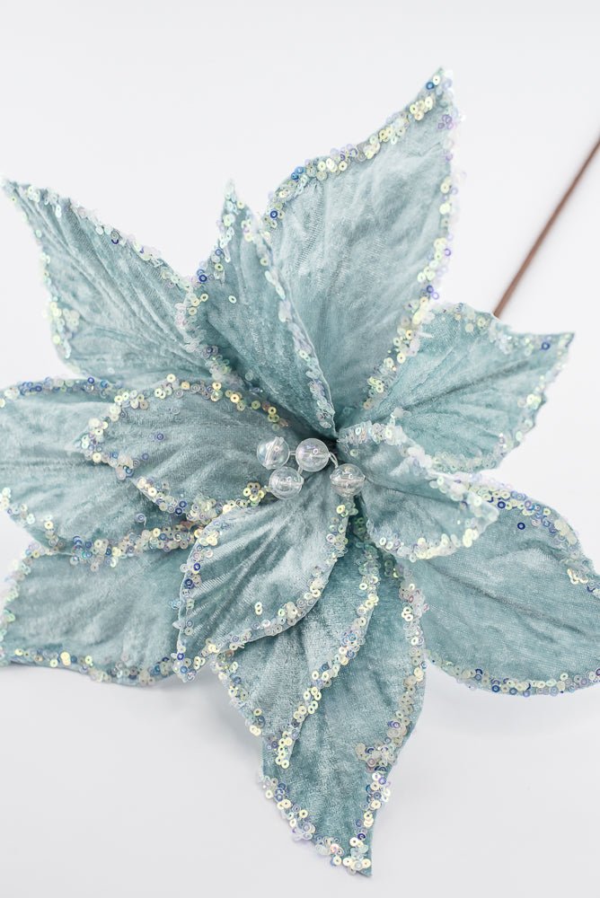 Artificial, Light Blue, Poinsettia Stem - 19" - Greenery MarketArtificial Flowers280035