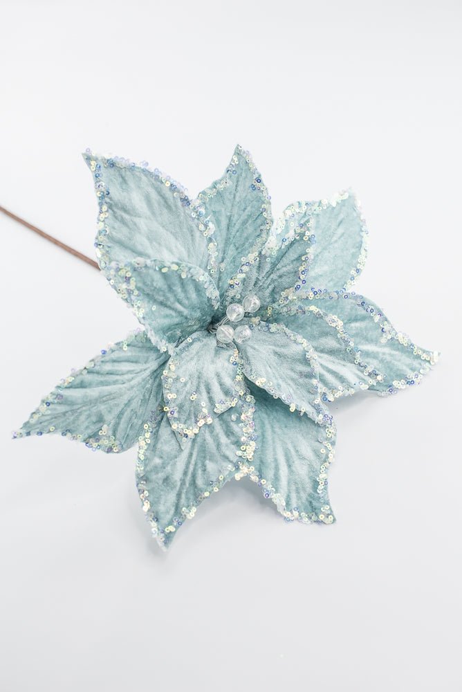 Artificial, Light Blue, Poinsettia Stem - 19" - Greenery MarketArtificial Flowers280035