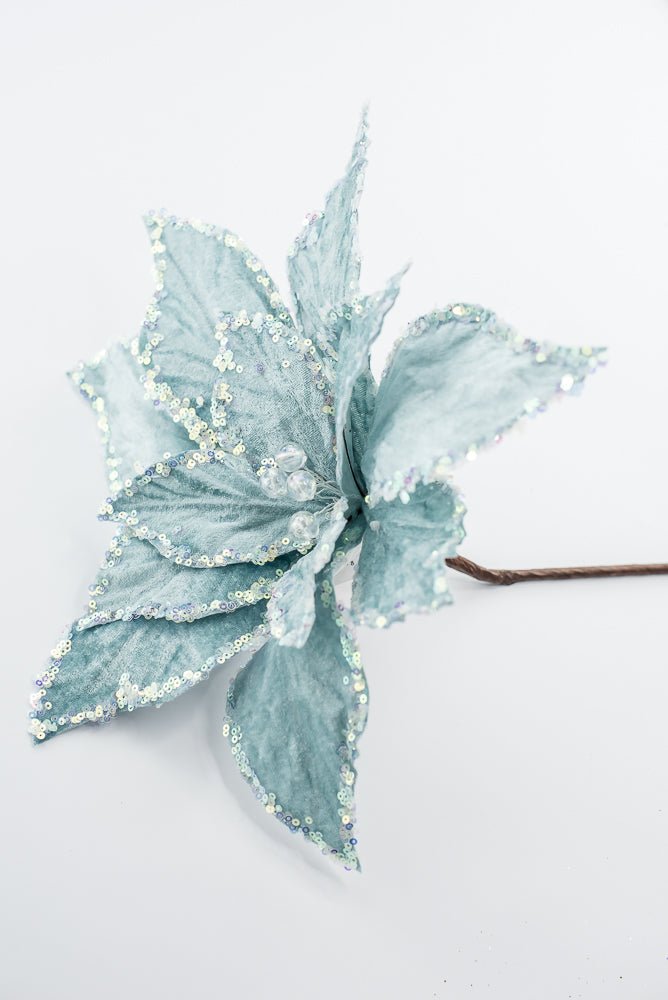 Artificial, Light Blue, Poinsettia Stem - 19" - Greenery MarketArtificial Flowers280035
