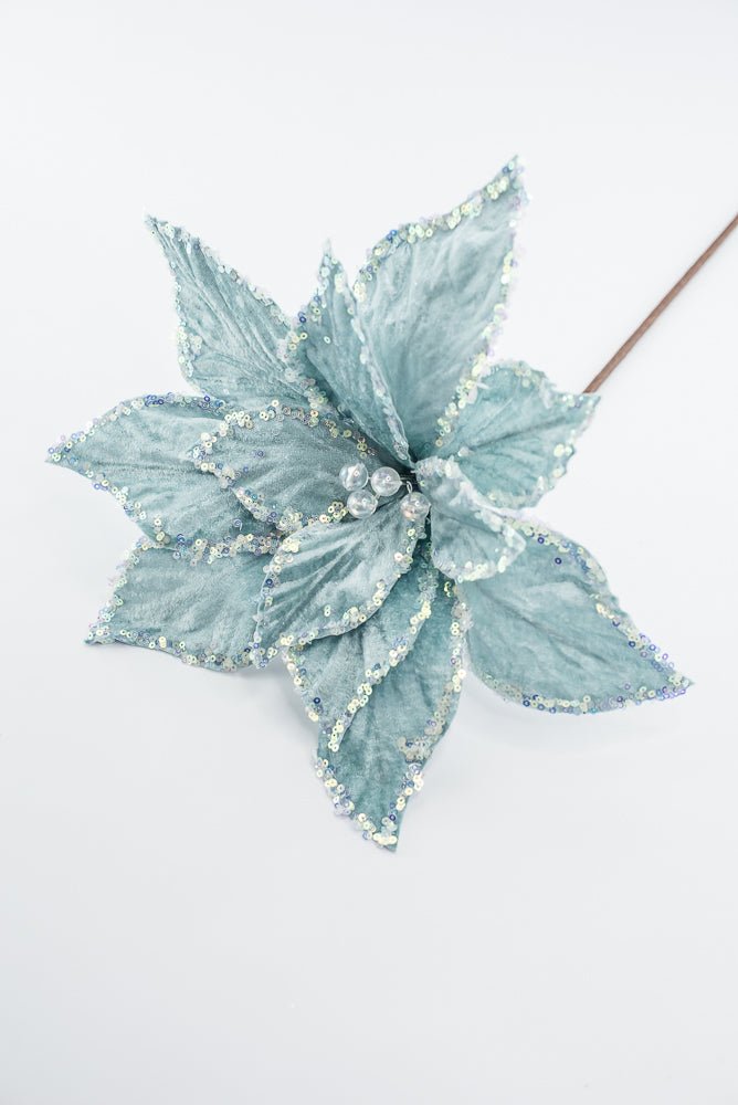Artificial, Light Blue, Poinsettia Stem - 19" - Greenery MarketArtificial Flowers280035