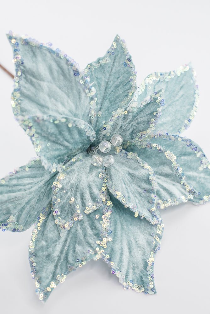 Artificial, Light Blue, Poinsettia Stem - 19" - Greenery MarketArtificial Flowers280035