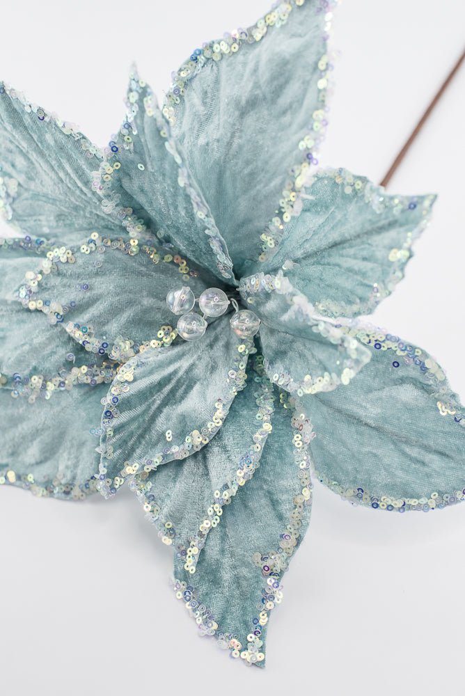 Artificial, Light Blue, Poinsettia Stem - 19" - Greenery MarketArtificial Flowers280035