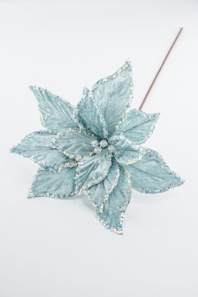 Artificial, Light Blue, Poinsettia Stem - 19" - Greenery MarketArtificial Flowers280035