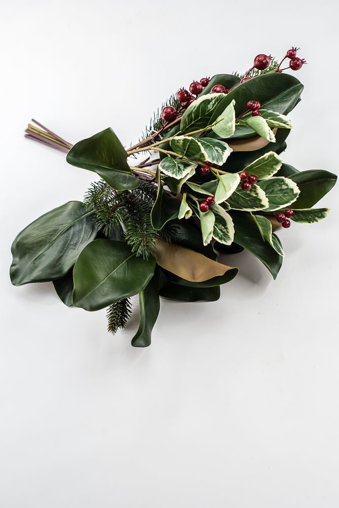 Artificial Magnolia Leaf, Pine & Holly Berry Bundle - 18" - Greenery MarketPM3575