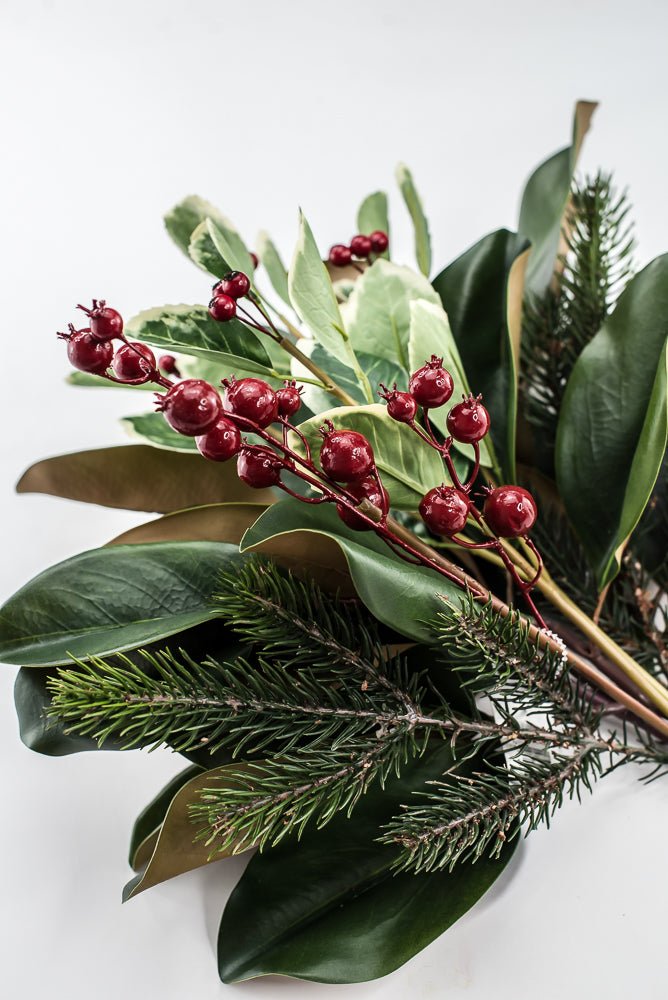 Artificial Magnolia Leaf, Pine & Holly Berry Bundle - 18" - Greenery MarketPM3575