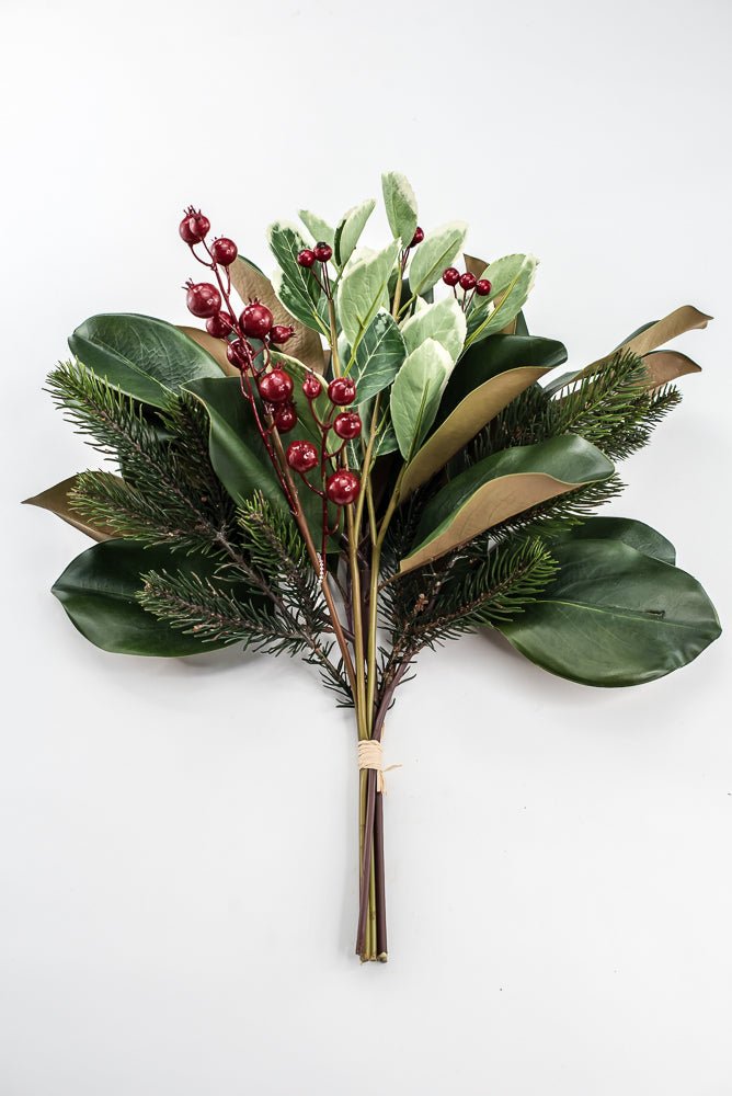 Artificial Magnolia Leaf, Pine & Holly Berry Bundle - 18" - Greenery MarketPM3575