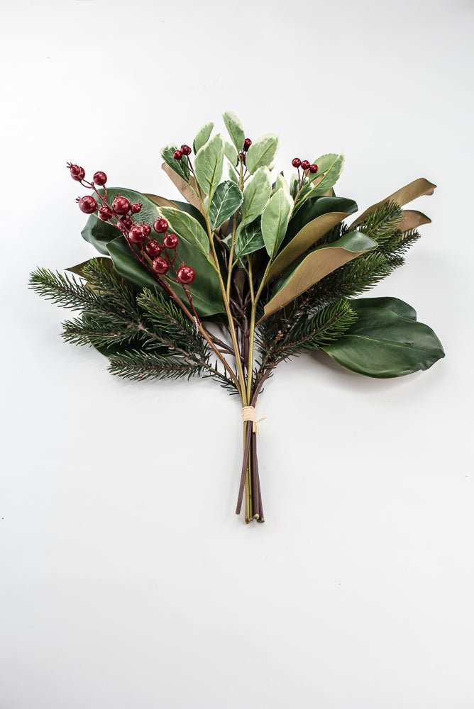 Artificial Magnolia Leaf, Pine & Holly Berry Bundle - 18" - Greenery MarketPM3575