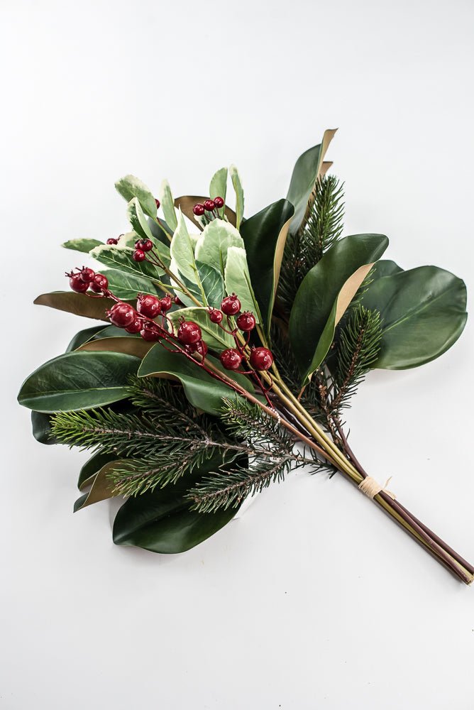 Artificial Magnolia Leaf, Pine & Holly Berry Bundle - 18" - Greenery MarketPM3575