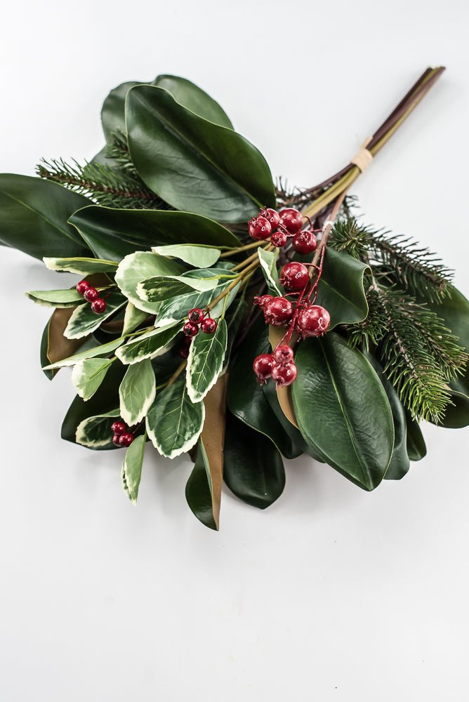 Artificial Magnolia Leaf, Pine & Holly Berry Bundle - 18" - Greenery MarketPM3575