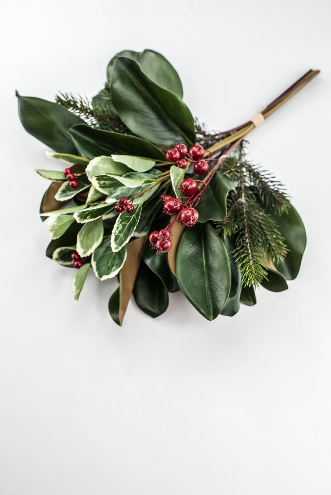 Artificial Magnolia Leaf, Pine & Holly Berry Bundle - 18" - Greenery MarketPM3575