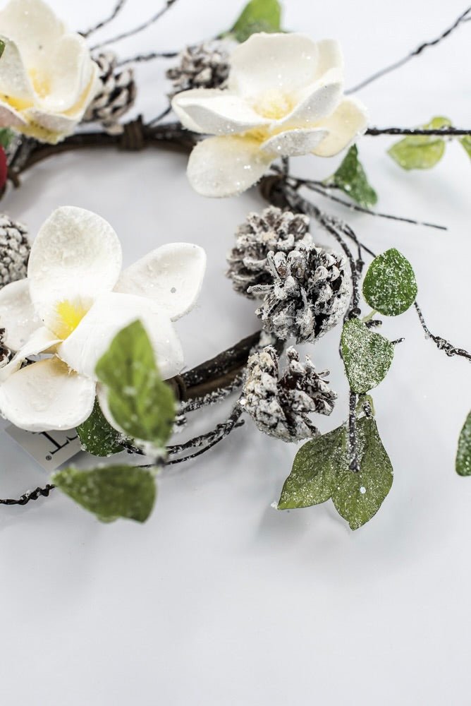 Artificial Magnolia, Pinecone With Cardinals Table Mini Wreath - 16" - Greenery MarketArtificial FloraXP2744