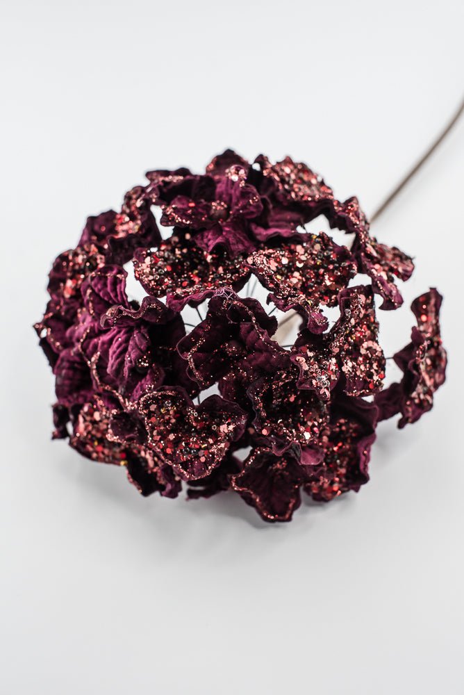 Artificial Merlot Glitter Hydrangea Stem - 20" - Greenery MarketArtificial Flowers225750