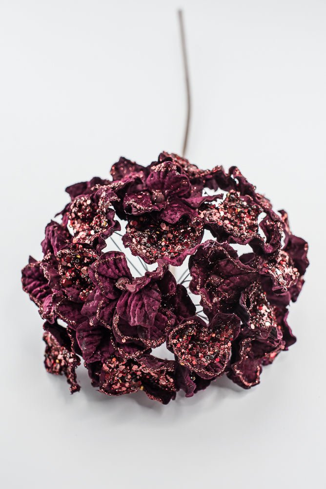 Artificial Merlot Glitter Hydrangea Stem - 20" - Greenery MarketArtificial Flowers225750