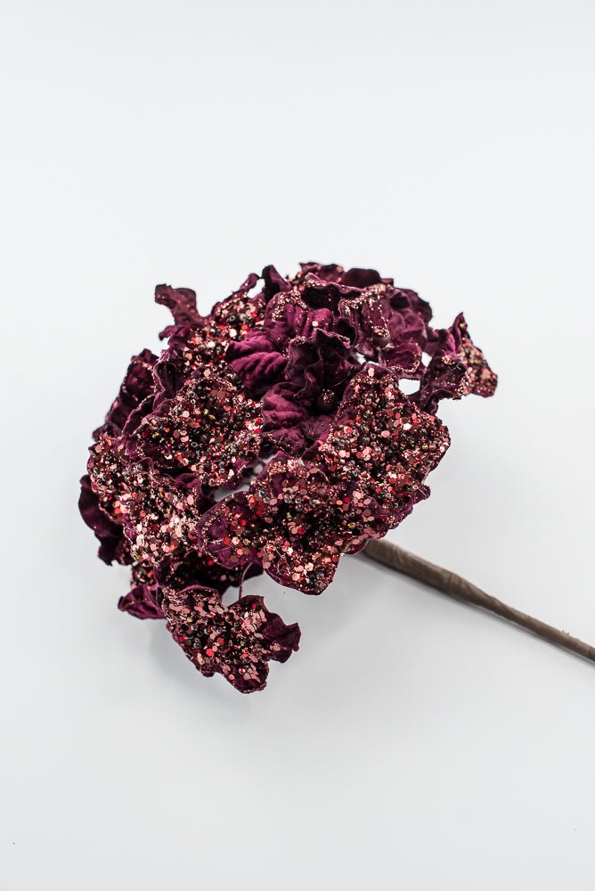 Artificial Merlot Glitter Hydrangea Stem - 20" - Greenery MarketArtificial Flowers225750