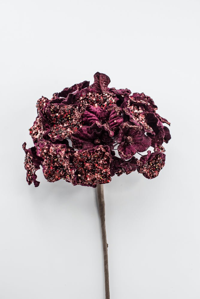 Artificial Merlot Glitter Hydrangea Stem - 20" - Greenery MarketArtificial Flowers225750