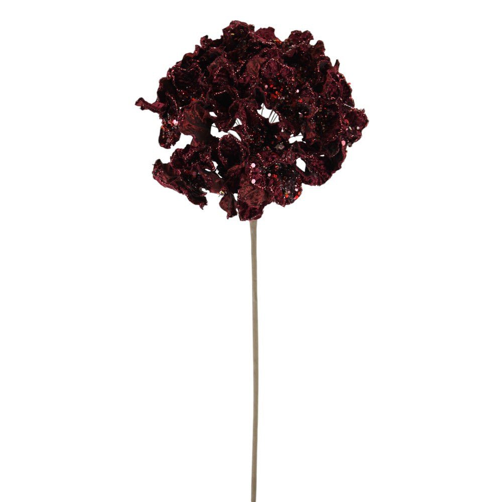 Artificial Merlot Glitter Hydrangea Stem - 20" - Greenery MarketArtificial Flowers225750