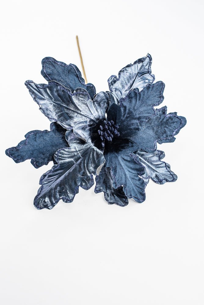 Artificial Midnight Blue Poinsettia Stem - 15" - Greenery MarketArtificial Flora40469