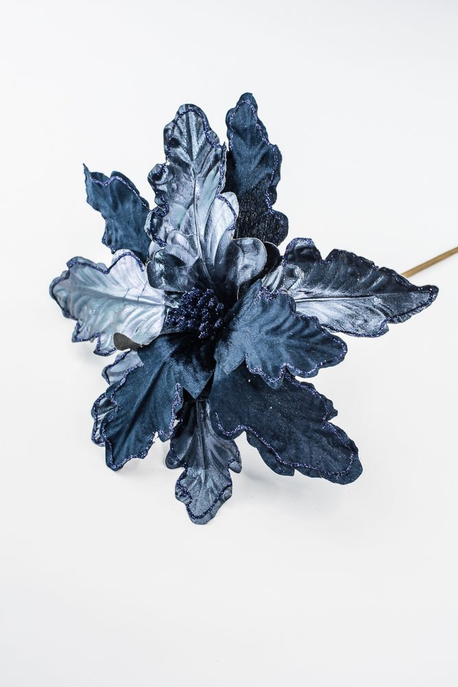 Artificial Midnight Blue Poinsettia Stem - 15" - Greenery MarketArtificial Flora40469