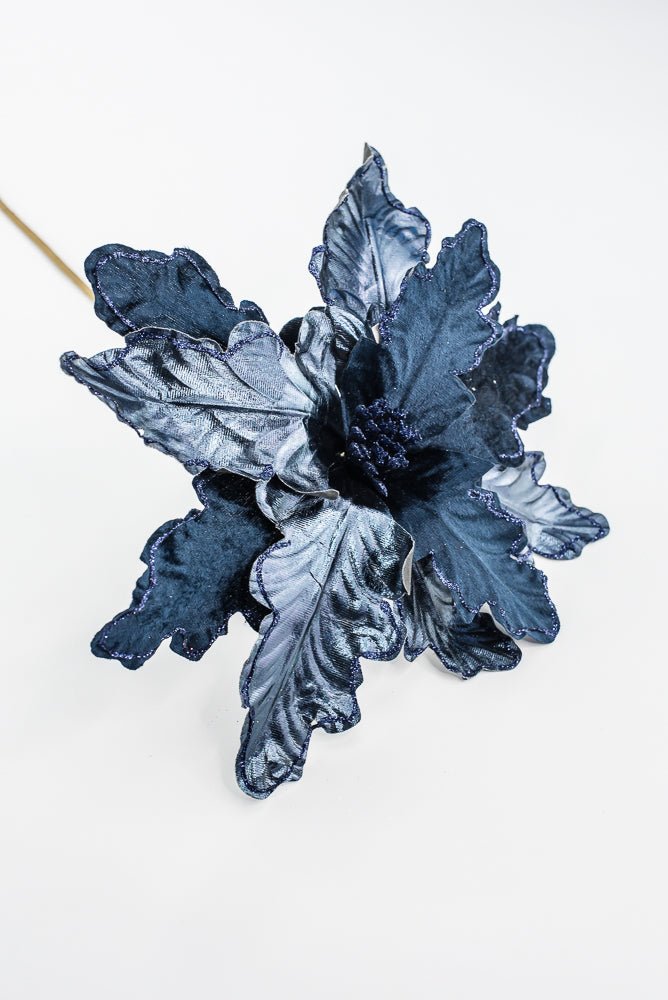 Artificial Midnight Blue Poinsettia Stem - 15" - Greenery MarketArtificial Flora40469