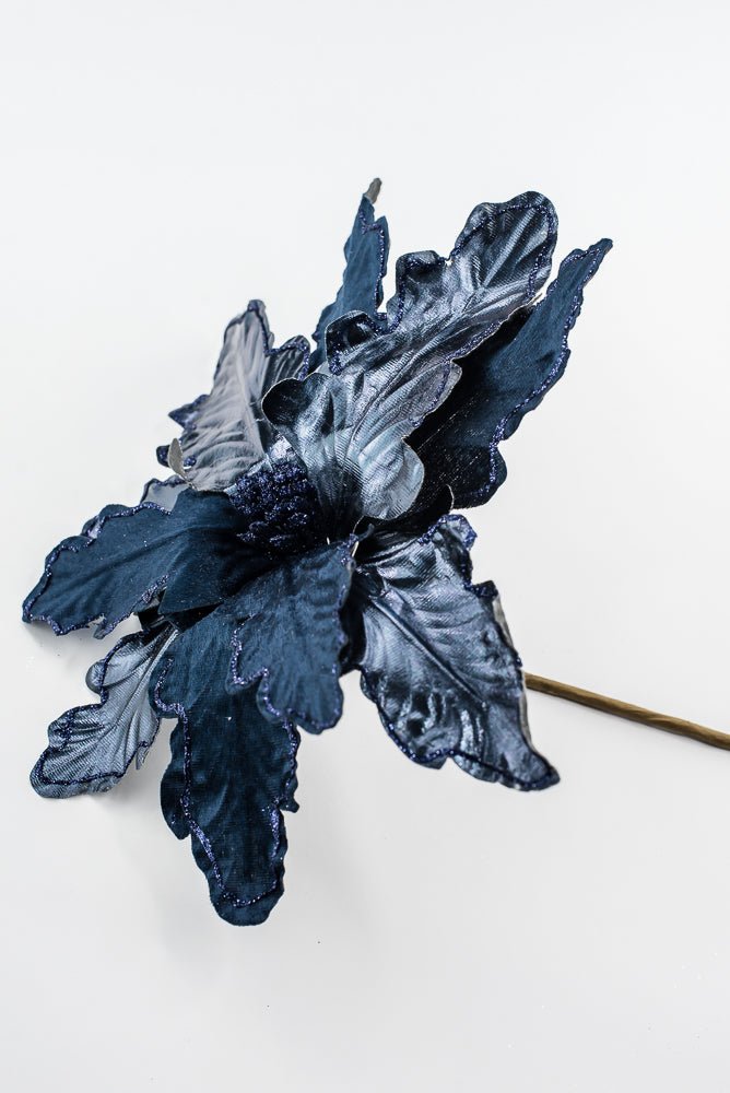 Artificial Midnight Blue Poinsettia Stem - 15" - Greenery MarketArtificial Flora40469
