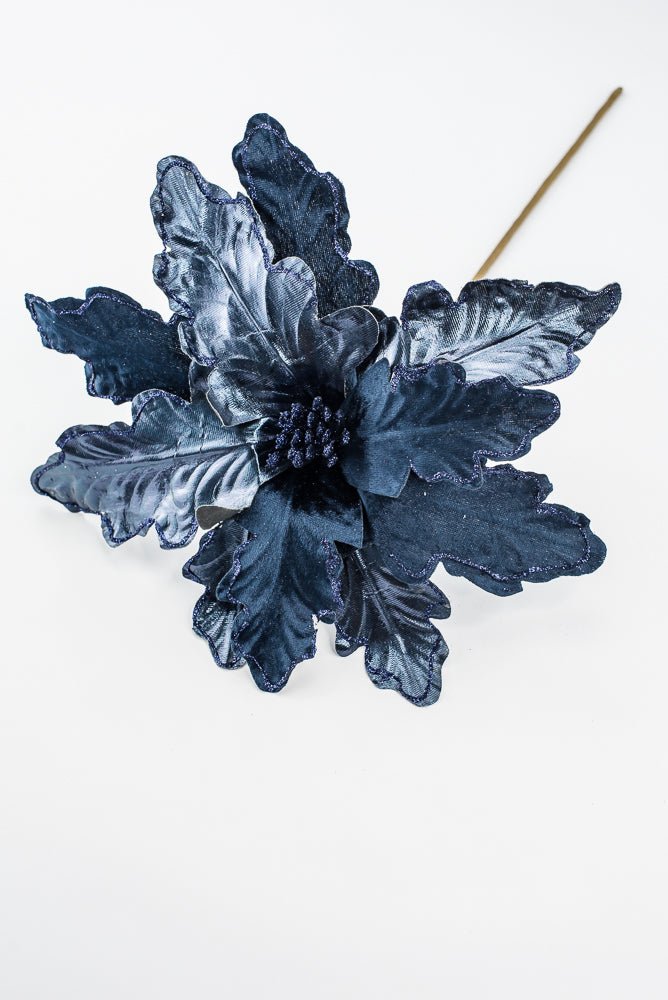 Artificial Midnight Blue Poinsettia Stem - 15" - Greenery MarketArtificial Flora40469
