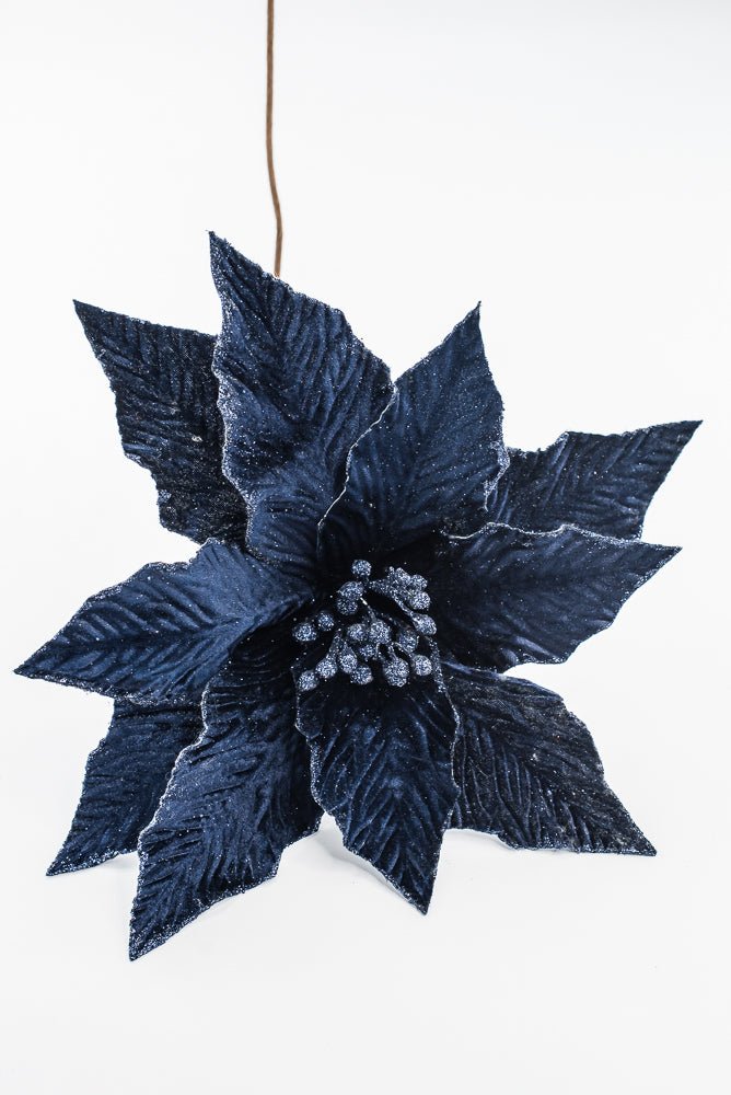 Artificial Midnight Blue Poinsettia Stem - 16" - Greenery Market86875MNBL