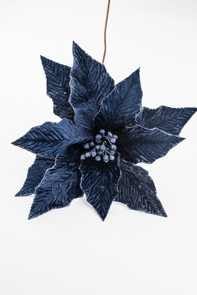 Artificial Midnight Blue Poinsettia Stem - 16" - Greenery Market86875MNBL