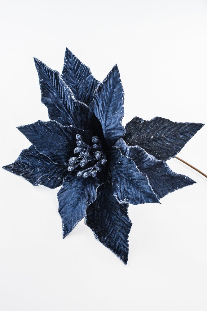 Artificial Midnight Blue Poinsettia Stem - 16" - Greenery Market86875MNBL