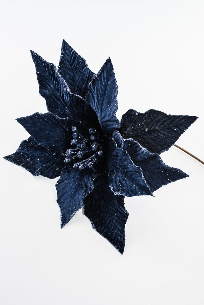 Artificial Midnight Blue Poinsettia Stem - 16" - Greenery Market86875MNBL