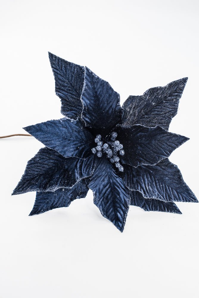 Artificial Midnight Blue Poinsettia Stem - 16" - Greenery Market86875MNBL