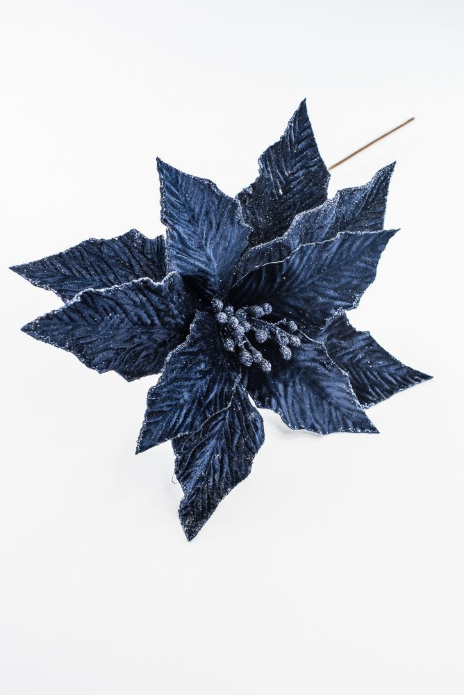 Artificial Midnight Blue Poinsettia Stem - 16" - Greenery Market86875MNBL