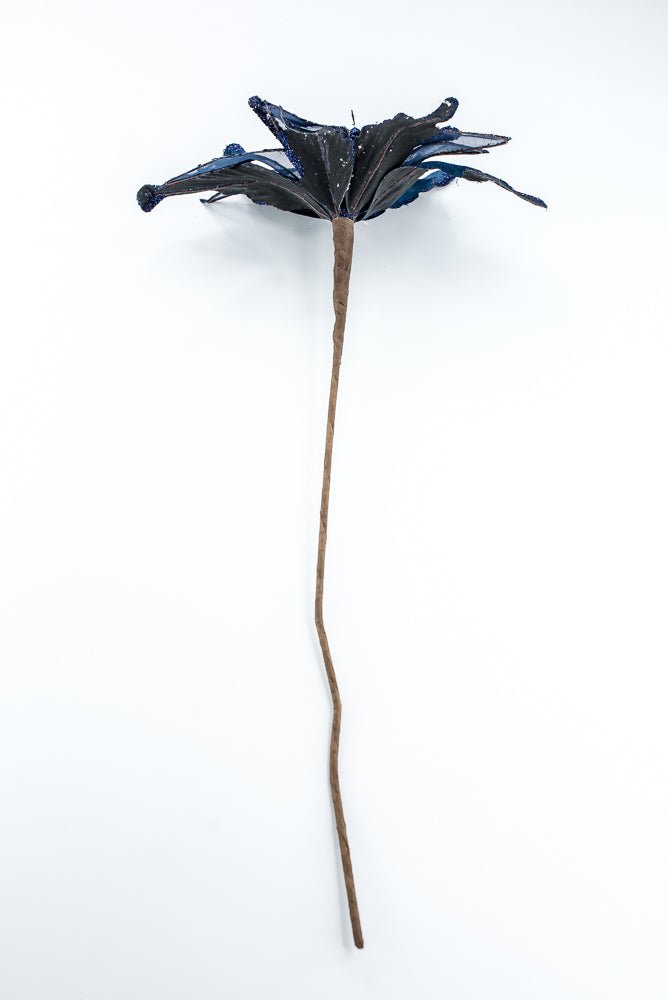 Artificial, Midnight Blue, Velvet Sheer Glitter Poinsettia Stem - 22" - Greenery MarketArtificial Flowers128608