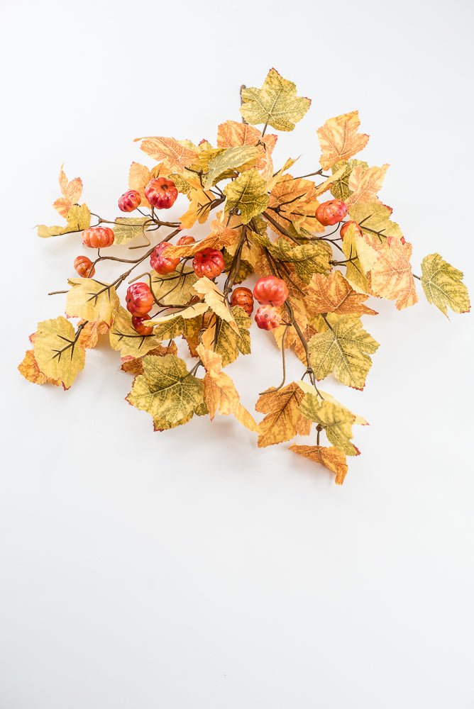 Artificial, Mini Pumpkin And Maple Leaves Bush - Greenery MarketArtificial Flowers57210FA