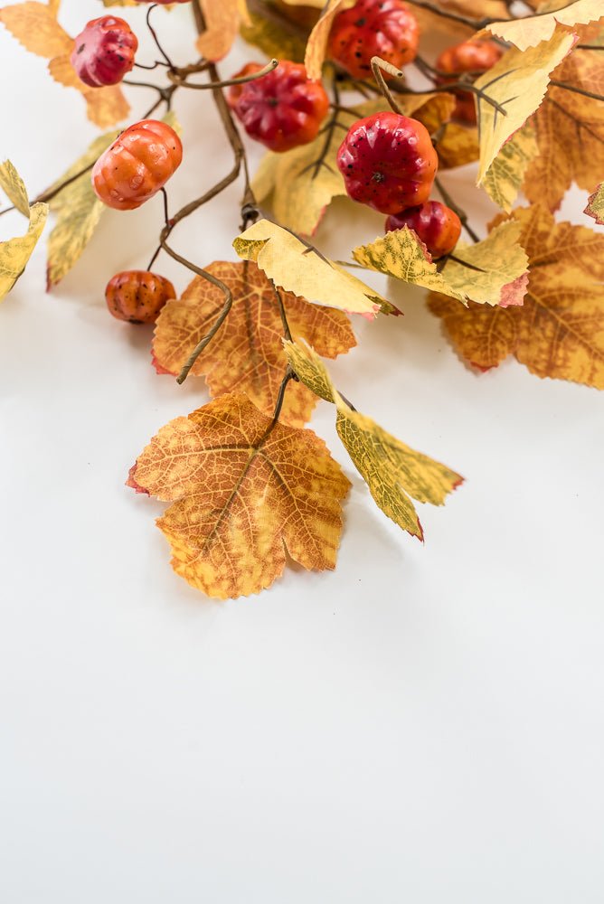 Artificial, Mini Pumpkin And Maple Leaves Bush - Greenery MarketArtificial Flowers57210FA