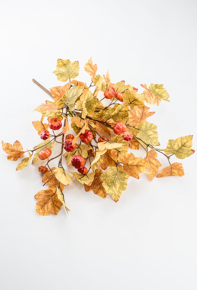 Artificial, Mini Pumpkin And Maple Leaves Bush - Greenery MarketArtificial Flowers57210FA