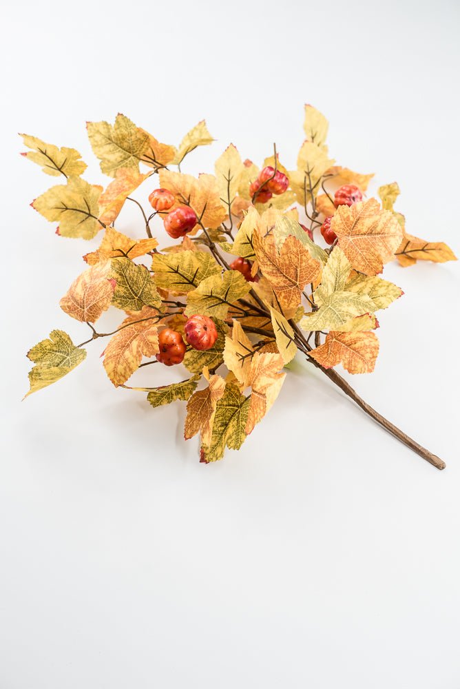 Artificial, Mini Pumpkin And Maple Leaves Bush - Greenery MarketArtificial Flowers57210FA