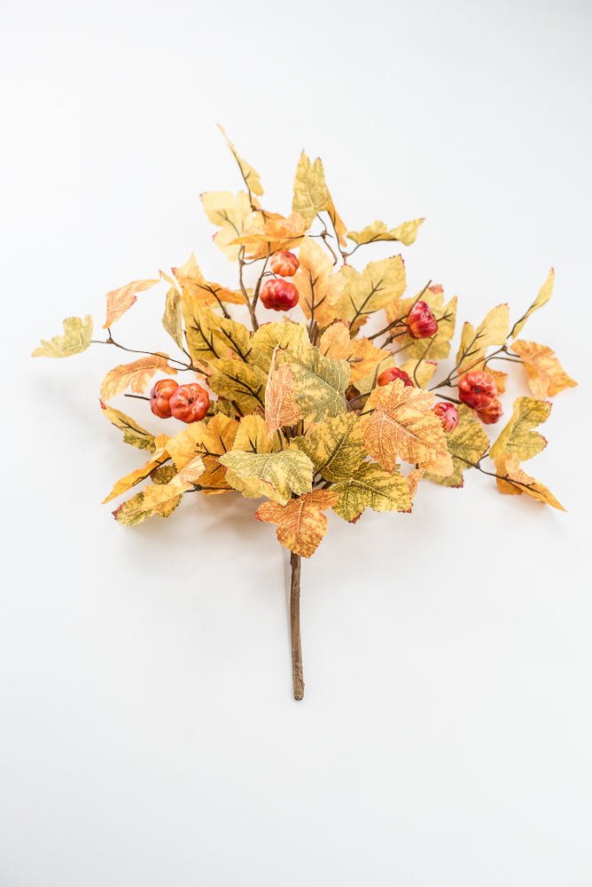 Artificial, Mini Pumpkin And Maple Leaves Bush - Greenery MarketArtificial Flowers57210FA
