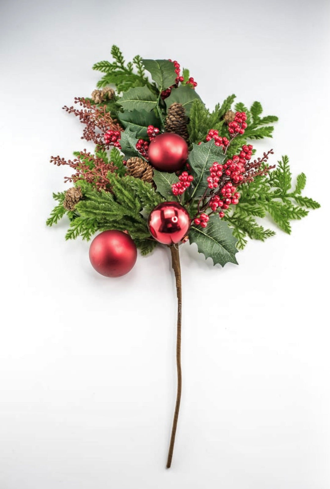 Artificial, mixed cedar and red ornament spray - Greenery MarketXP2446