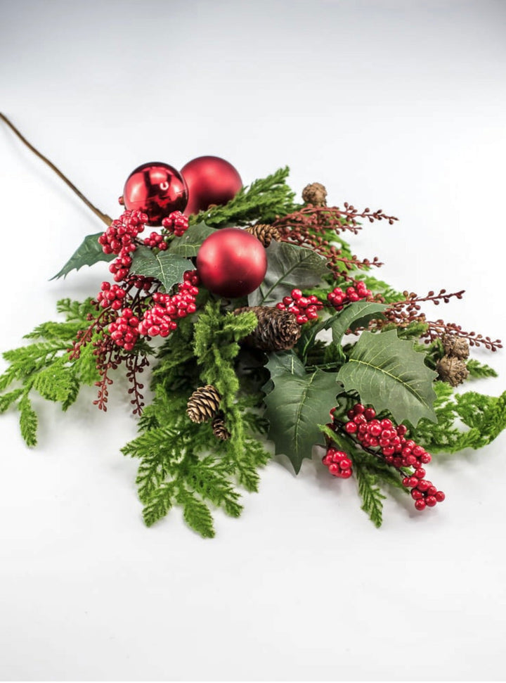 Artificial, mixed cedar and red ornament spray - Greenery MarketXP2446