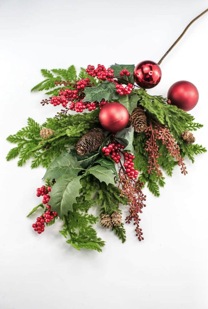 Artificial, mixed cedar and red ornament spray - Greenery MarketXP2446