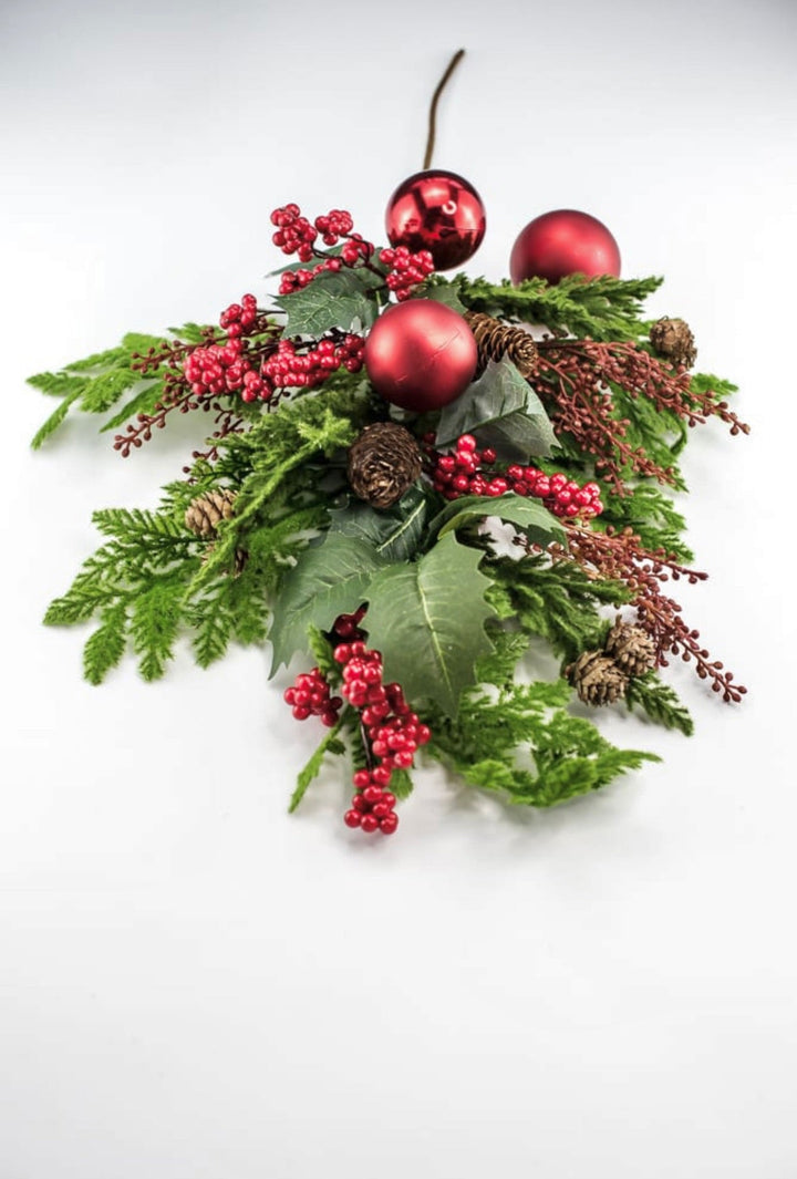 Artificial, mixed cedar and red ornament spray - Greenery MarketXP2446