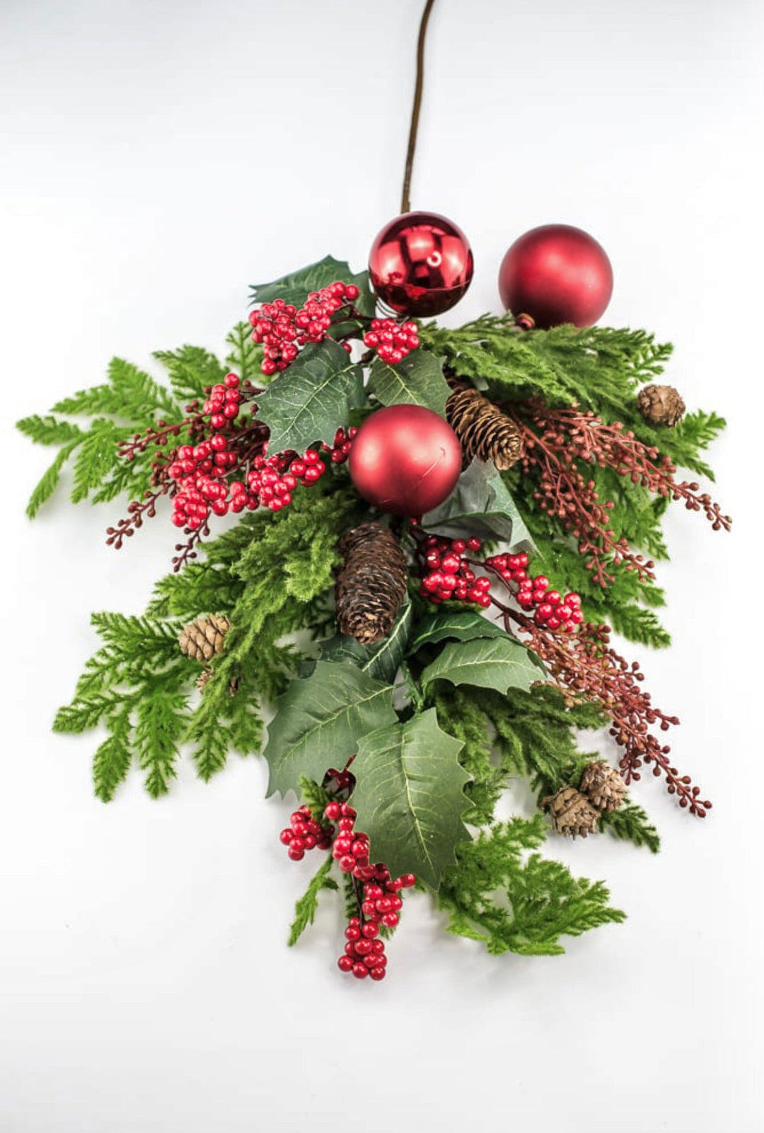 Artificial, mixed cedar and red ornament spray - Greenery MarketXP2446