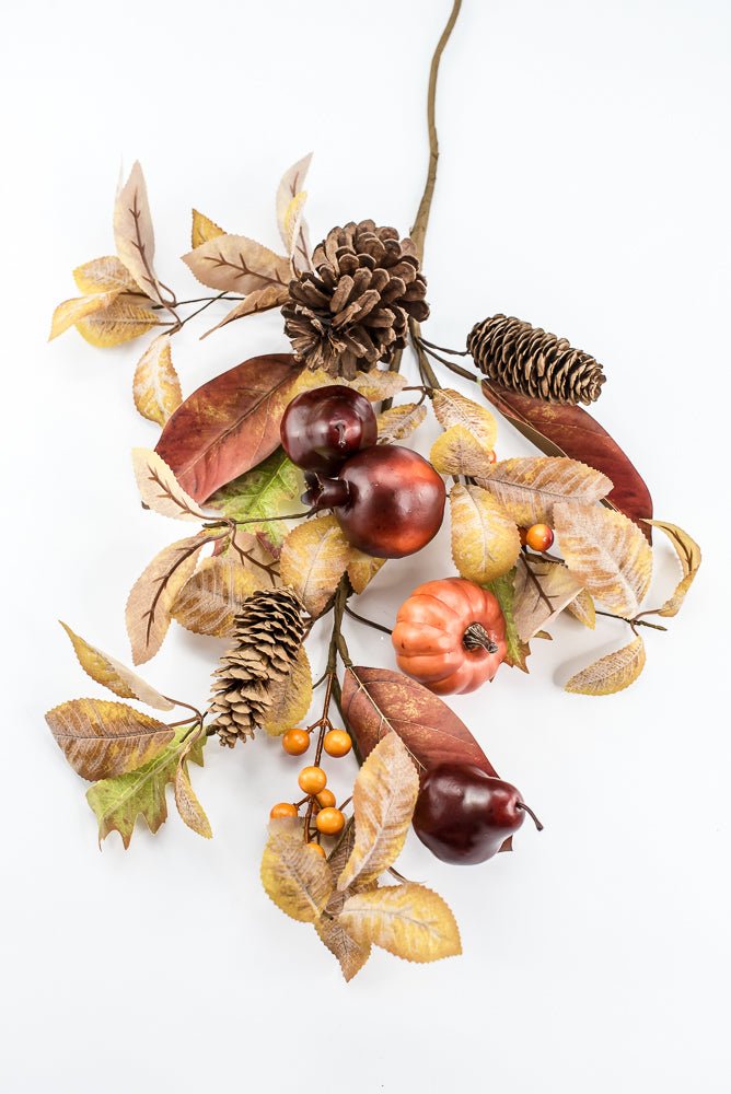 Artificial, Mixed Pumpkin, Leaves, & Pomegranate Spray - 28" - Greenery MarketArtificial Flora65882