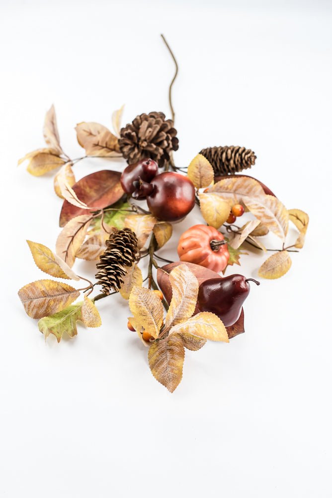 Artificial, Mixed Pumpkin, Leaves, & Pomegranate Spray - 28" - Greenery MarketArtificial Flora65882