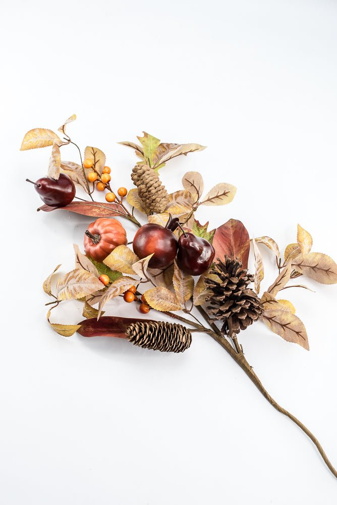 Artificial, Mixed Pumpkin, Leaves, & Pomegranate Spray - 28" - Greenery MarketArtificial Flora65882