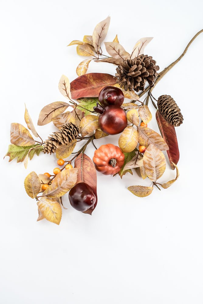 Artificial, Mixed Pumpkin, Leaves, & Pomegranate Spray - 28" - Greenery MarketArtificial Flora65882