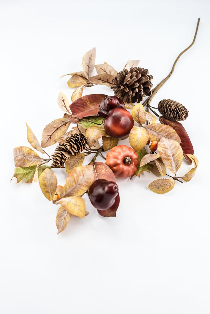 Artificial, Mixed Pumpkin, Leaves, & Pomegranate Spray - 28" - Greenery MarketArtificial Flora65882