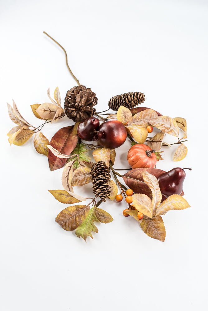 Artificial, Mixed Pumpkin, Leaves, & Pomegranate Spray - 28" - Greenery MarketArtificial Flora65882
